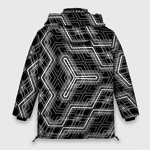 Женская зимняя куртка Черно-белый ассеметричный узор / 3D-Черный – фото 2
