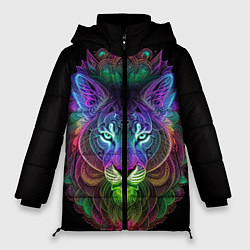 Куртка зимняя женская Разноцветный неоновый лев, цвет: 3D-черный