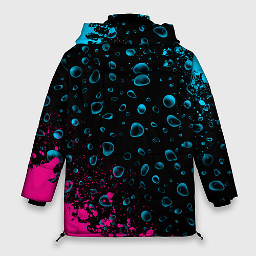 Женская зимняя куртка Mercedes - neon gradient: надпись, символ / 3D-Черный – фото 2