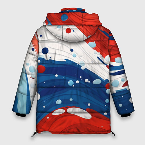 Женская зимняя куртка Брызги красок в цветах флага РФ / 3D-Черный – фото 2