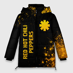 Куртка зимняя женская Red Hot Chili Peppers - gold gradient: надпись, си, цвет: 3D-черный