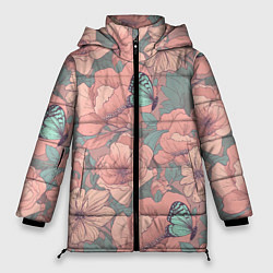 Куртка зимняя женская Паттерн с бабочками и цветами, цвет: 3D-светло-серый