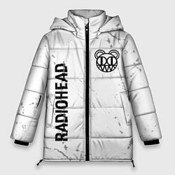 Куртка зимняя женская Radiohead glitch на светлом фоне: надпись, символ, цвет: 3D-черный
