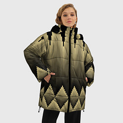 Куртка зимняя женская Золотые ромбы на черном, цвет: 3D-светло-серый — фото 2