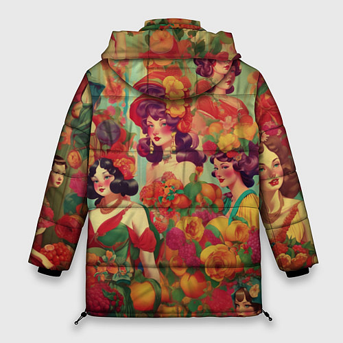 Женская зимняя куртка Винтажные ретро леди и цветы / 3D-Черный – фото 2