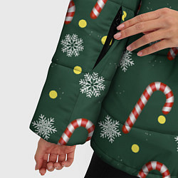 Куртка зимняя женская Рождественский леденец и снежинки узор, цвет: 3D-черный — фото 2