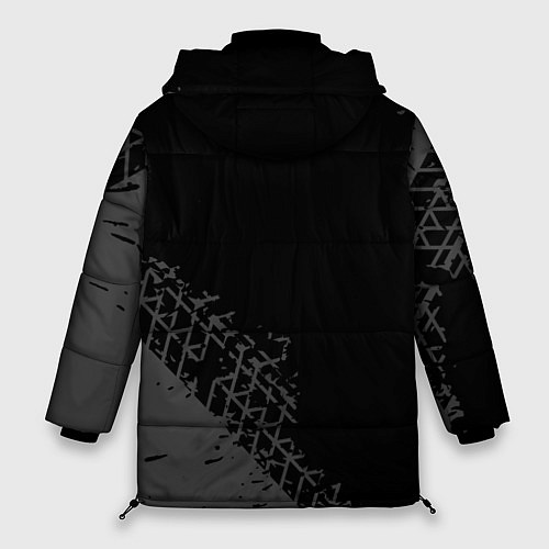 Женская зимняя куртка Porsche speed на темном фоне со следами шин: надпи / 3D-Черный – фото 2