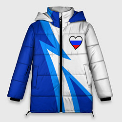 Куртка зимняя женская Флаг России в сердечке - синий, цвет: 3D-красный