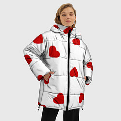 Куртка зимняя женская Красные сердечки на белом, цвет: 3D-черный — фото 2