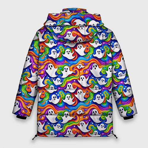 Женская зимняя куртка Веселые привидения на красочном фоне / 3D-Черный – фото 2