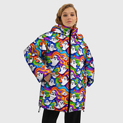 Куртка зимняя женская Веселые привидения на красочном фоне, цвет: 3D-красный — фото 2