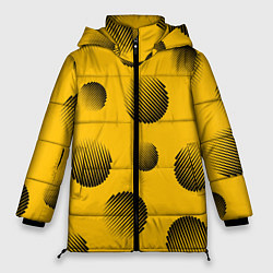 Куртка зимняя женская Объемные черные шары на оранжевом поле, цвет: 3D-черный