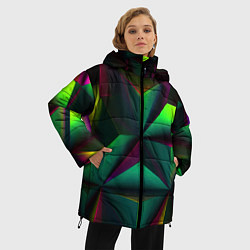 Куртка зимняя женская Зеленый калейдоскоп абстракция, цвет: 3D-красный — фото 2