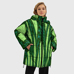 Куртка зимняя женская Зеленый растительный мотив, цвет: 3D-красный — фото 2