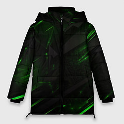 Куртка зимняя женская Dark black green abstract, цвет: 3D-светло-серый