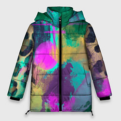 Куртка зимняя женская Пятна краски и леопардовая шкура абстракция, цвет: 3D-черный