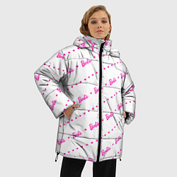 Куртка зимняя женская Барби паттерн - логотип и сердечки, цвет: 3D-черный — фото 2