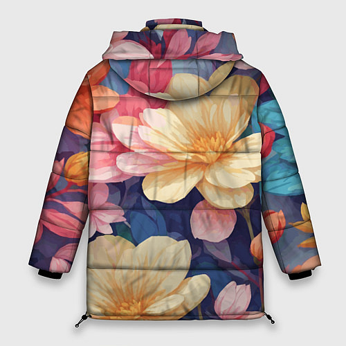 Женская зимняя куртка Водянная лилия лотосы кувшинки / 3D-Черный – фото 2