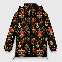 Куртка зимняя женская Сердечки в золотых коронах, цвет: 3D-черный