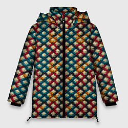 Куртка зимняя женская Вязанная цветная текстура, цвет: 3D-черный