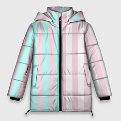 Куртка зимняя женская Полоска Барби и Кена - сплит: нежно-мытный и розов, цвет: 3D-светло-серый