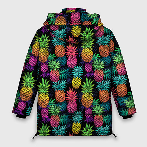 Женская зимняя куртка Разноцветные ананасы паттерн / 3D-Черный – фото 2