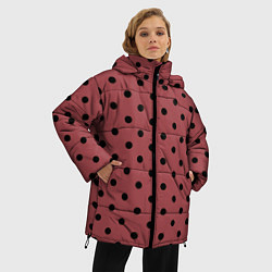 Куртка зимняя женская Чёрный горошек на тёмно-розовом, цвет: 3D-черный — фото 2