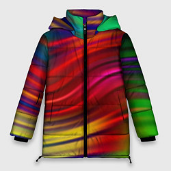 Куртка зимняя женская Разноцветный абстрактный узор волны, цвет: 3D-черный