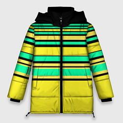 Женская зимняя куртка Разноцветный черно желтый с зеленым полосатый узор