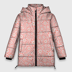Женская зимняя куртка Цветочный паттерн нежный персиковый