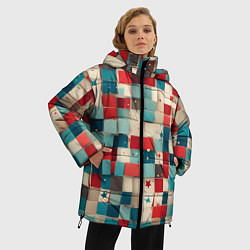 Куртка зимняя женская Ретро квадраты ванильные, цвет: 3D-красный — фото 2