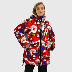 Куртка зимняя женская Новогодний паттерн с дедами морозами, цвет: 3D-светло-серый — фото 2