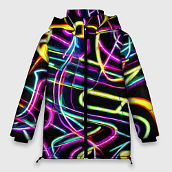 Куртка зимняя женская Неоновая абстракция - нейросеть, цвет: 3D-черный