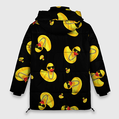 Женская зимняя куртка Жёлтая уточка в в темных очках и цепочке на черном / 3D-Черный – фото 2