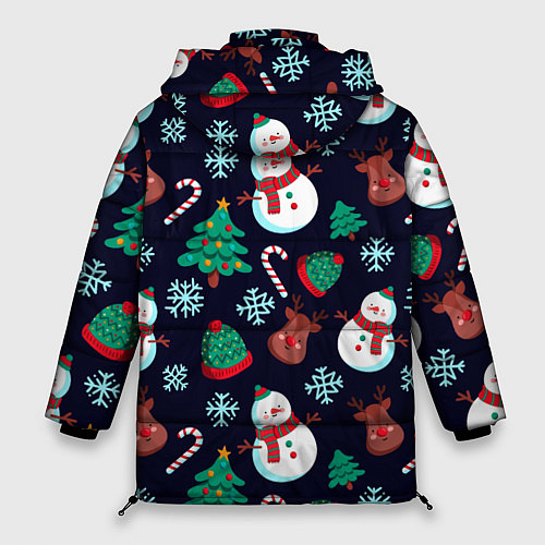 Женская зимняя куртка Снеговички с рождественскими оленями и елками / 3D-Красный – фото 2