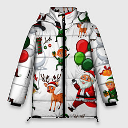 Женская зимняя куртка Зимний праздник - деды морозы гномы олени