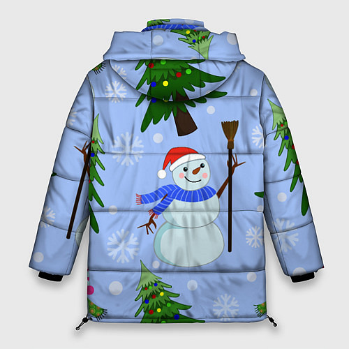 Женская зимняя куртка Снеговики с новогодними елками паттерн / 3D-Черный – фото 2