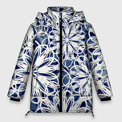 Женская зимняя куртка Стилизованные цветы абстракция синее-белый