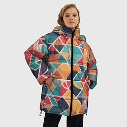 Куртка зимняя женская Осенний паттерн красно-сине-жёлтый, цвет: 3D-черный — фото 2