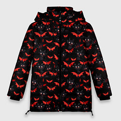 Куртка зимняя женская Летучие мыши на Хеллоуин, цвет: 3D-красный