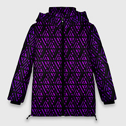 Куртка зимняя женская Фиолетовые ромбы на чёрном фоне, цвет: 3D-красный