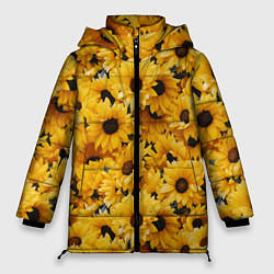 Женская зимняя куртка Желтые объемные цветы от нейросети
