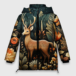 Куртка зимняя женская Лесной олень в стиле фолк-арт, цвет: 3D-красный
