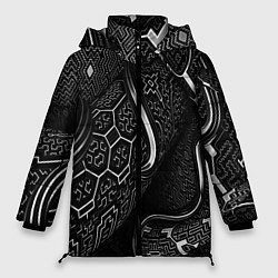 Куртка зимняя женская Чёрно-белая орнамент, цвет: 3D-черный