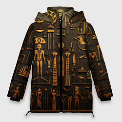 Куртка зимняя женская Арт в стиле египетских письмен, цвет: 3D-черный