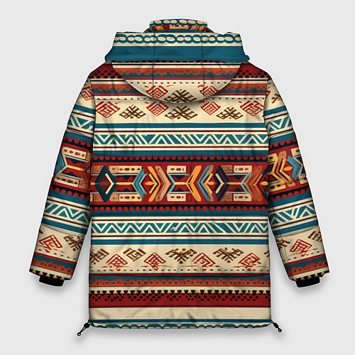 Женская зимняя куртка Этнический паттерн в горизонтальную полоску / 3D-Черный – фото 2