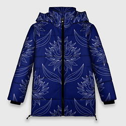 Женская зимняя куртка Лайнарт лотосы на синем - паттерн
