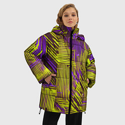 Куртка зимняя женская Киберпанк линии фиолетовые и жёлтые, цвет: 3D-красный — фото 2