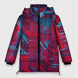 Куртка зимняя женская Киберпанк линии синие и красные, цвет: 3D-черный