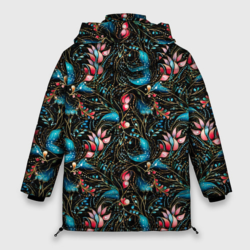 Женская зимняя куртка Узор из страз на темном фоне / 3D-Светло-серый – фото 2